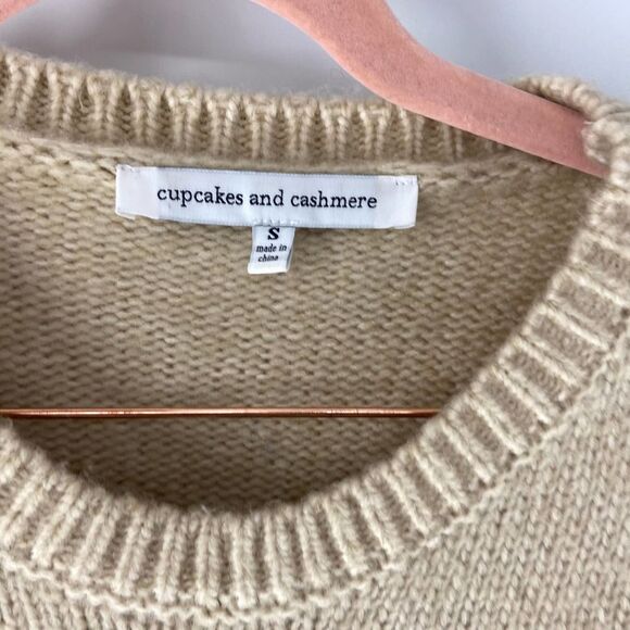 cupcakes & cashmere tan pink marbled colorblock crew neck sweater womens small - Picture 4 of 7